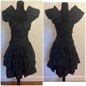 Vintage 80s Positively Ellyn Black Taffeta Tiered Dress Whimsigoth Prom 7-8 S